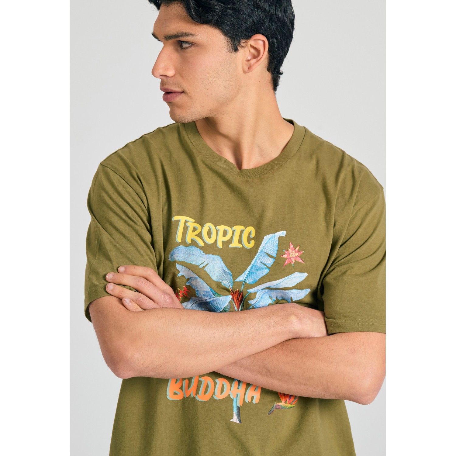Relaxed fit t-shirt με tropical τύπωμα