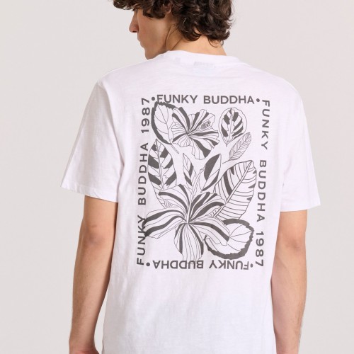 Relaxed fit t-shirt με tropical τύπωμα στην πλάτη Relaxed fit t-shirt με tropical τύπωμα στην πλάτη