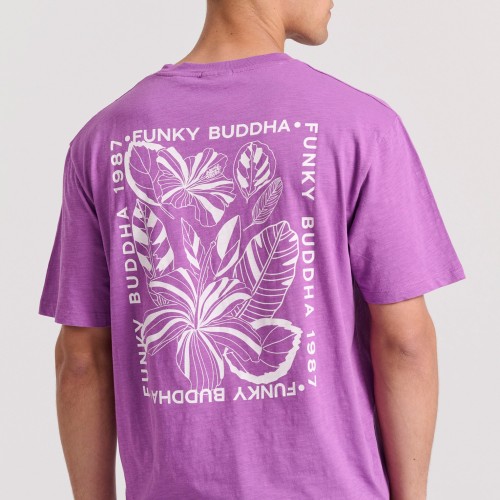 Relaxed fit t-shirt με tropical τύπωμα στην πλάτη Relaxed fit t-shirt με tropical τύπωμα στην πλάτη