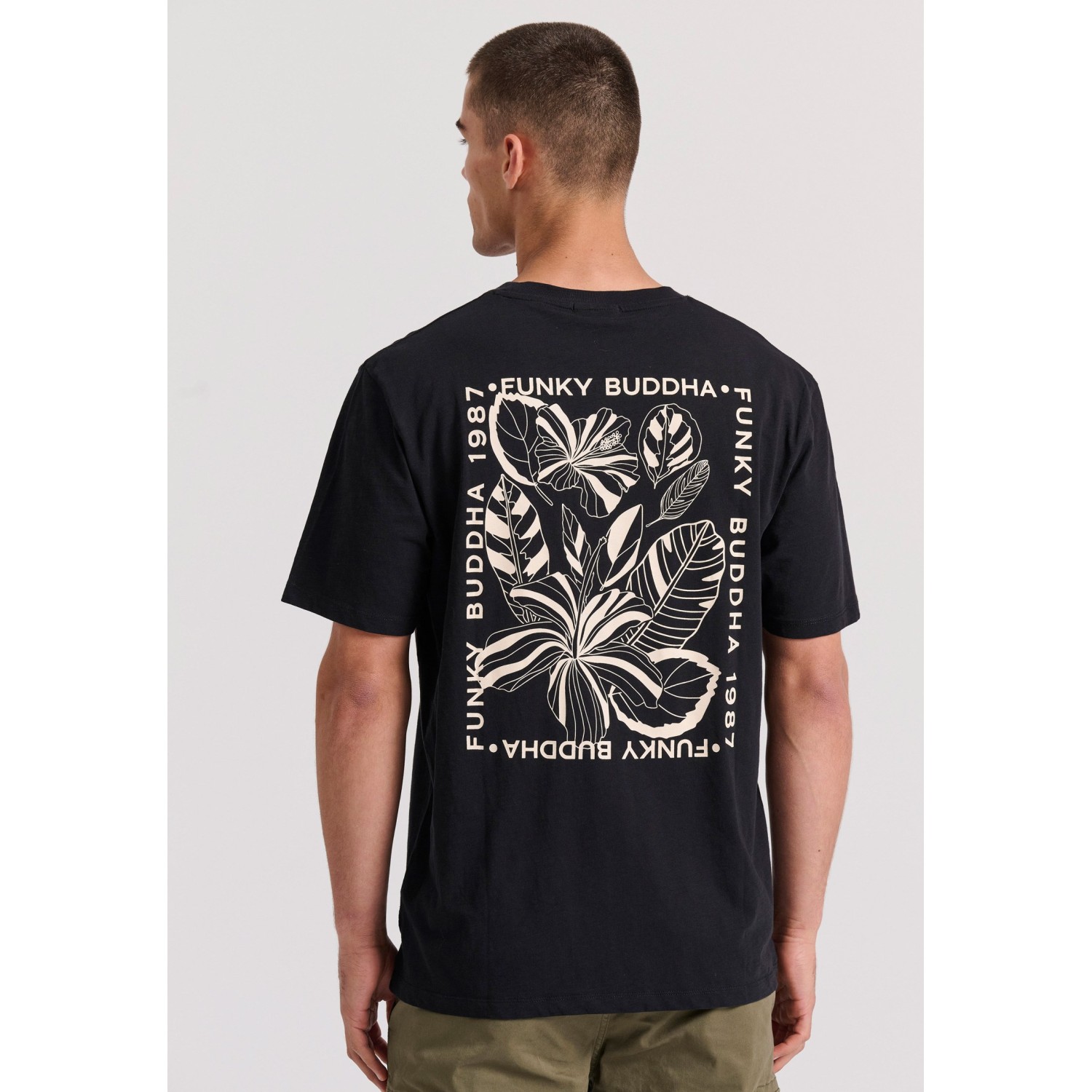 Relaxed fit t-shirt με tropical τύπωμα στην πλάτη