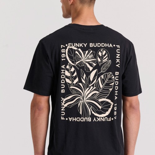 Relaxed fit t-shirt με tropical τύπωμα στην πλάτη Relaxed fit t-shirt με tropical τύπωμα στην πλάτη
