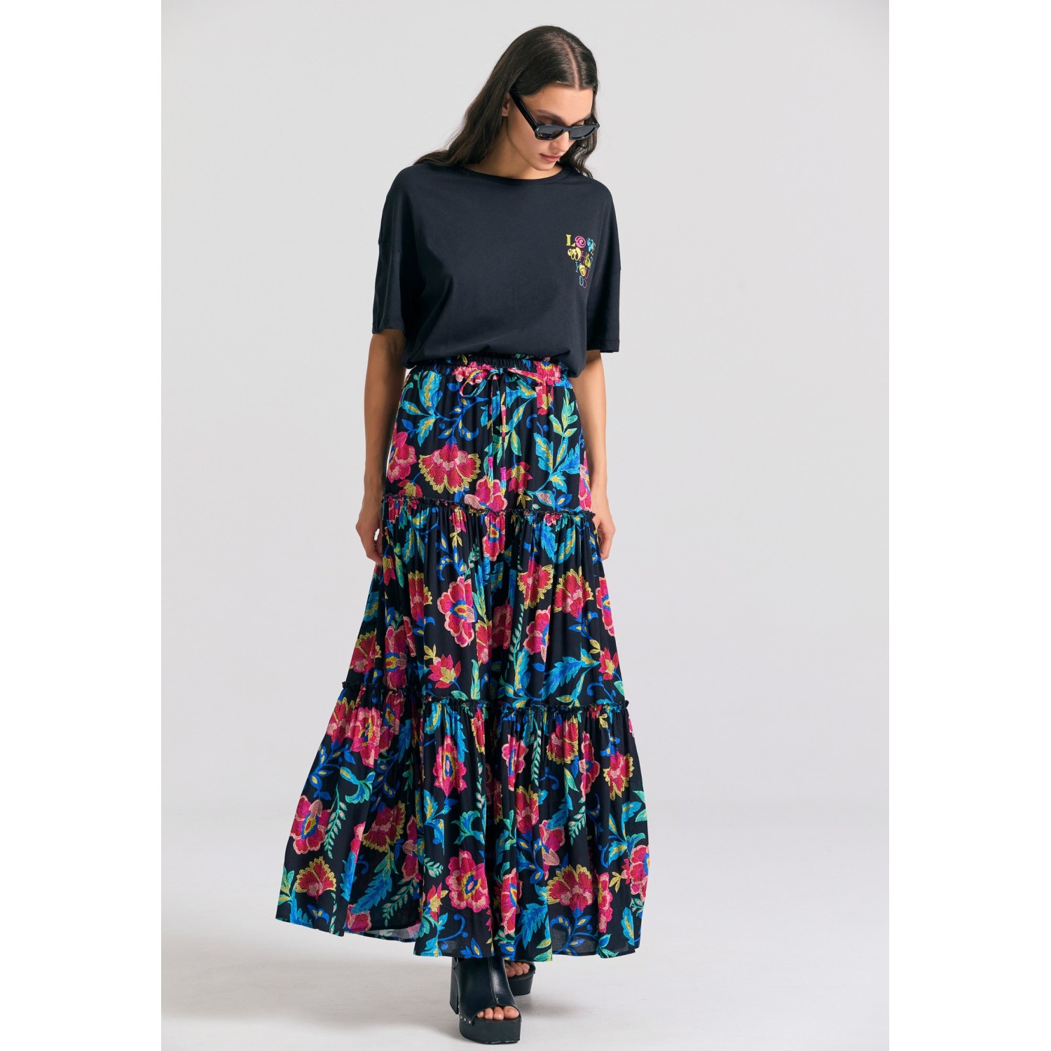 Relaxed fit μάξι φούστα με σχέδιο με κέντημα
