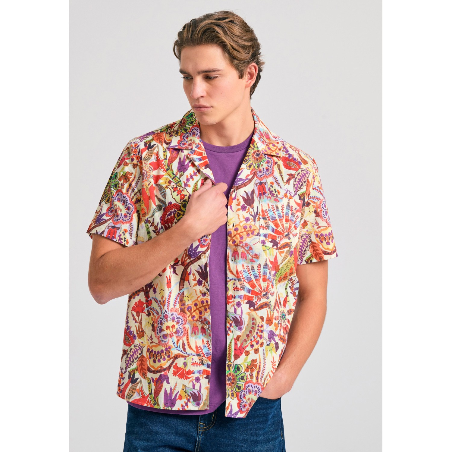 Relaxed fit πουκάμισο με tropical τύπωμα