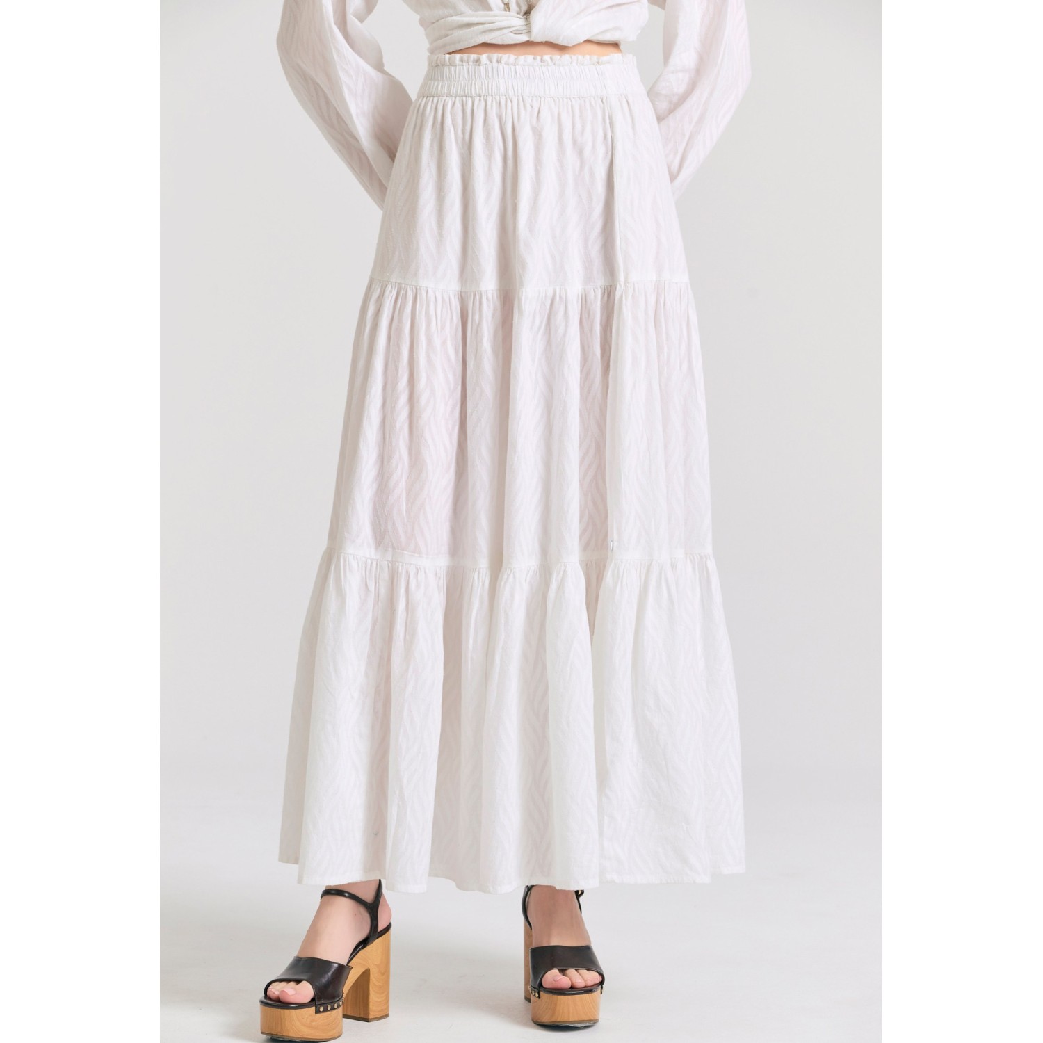 Relaxed fit φούστα με βολάν σε ζακάρ ύφανση