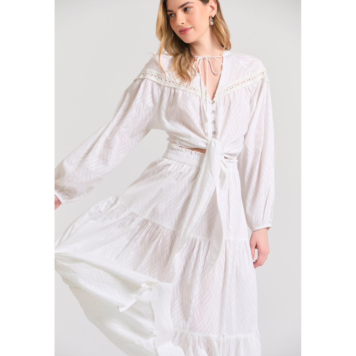 Relaxed fit φούστα με βολάν σε ζακάρ ύφανση