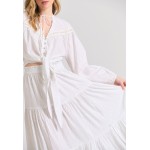 Relaxed fit φούστα με βολάν σε ζακάρ ύφανση