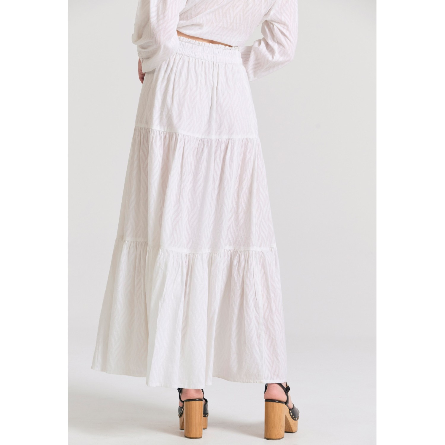 Relaxed fit φούστα με βολάν σε ζακάρ ύφανση