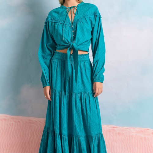 Relaxed fit φούστα με βολάν σε ζακάρ ύφανση