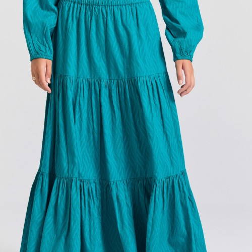 Relaxed fit φούστα με βολάν σε ζακάρ ύφανση