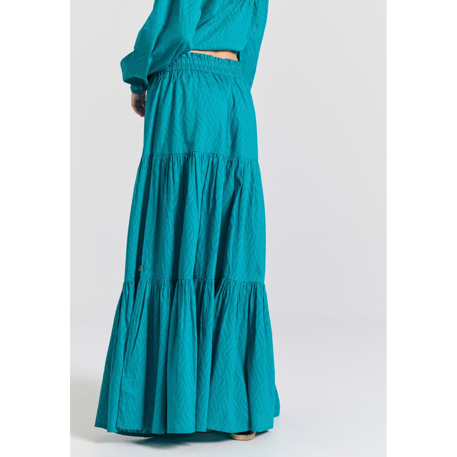 Relaxed fit φούστα με βολάν σε ζακάρ ύφανση