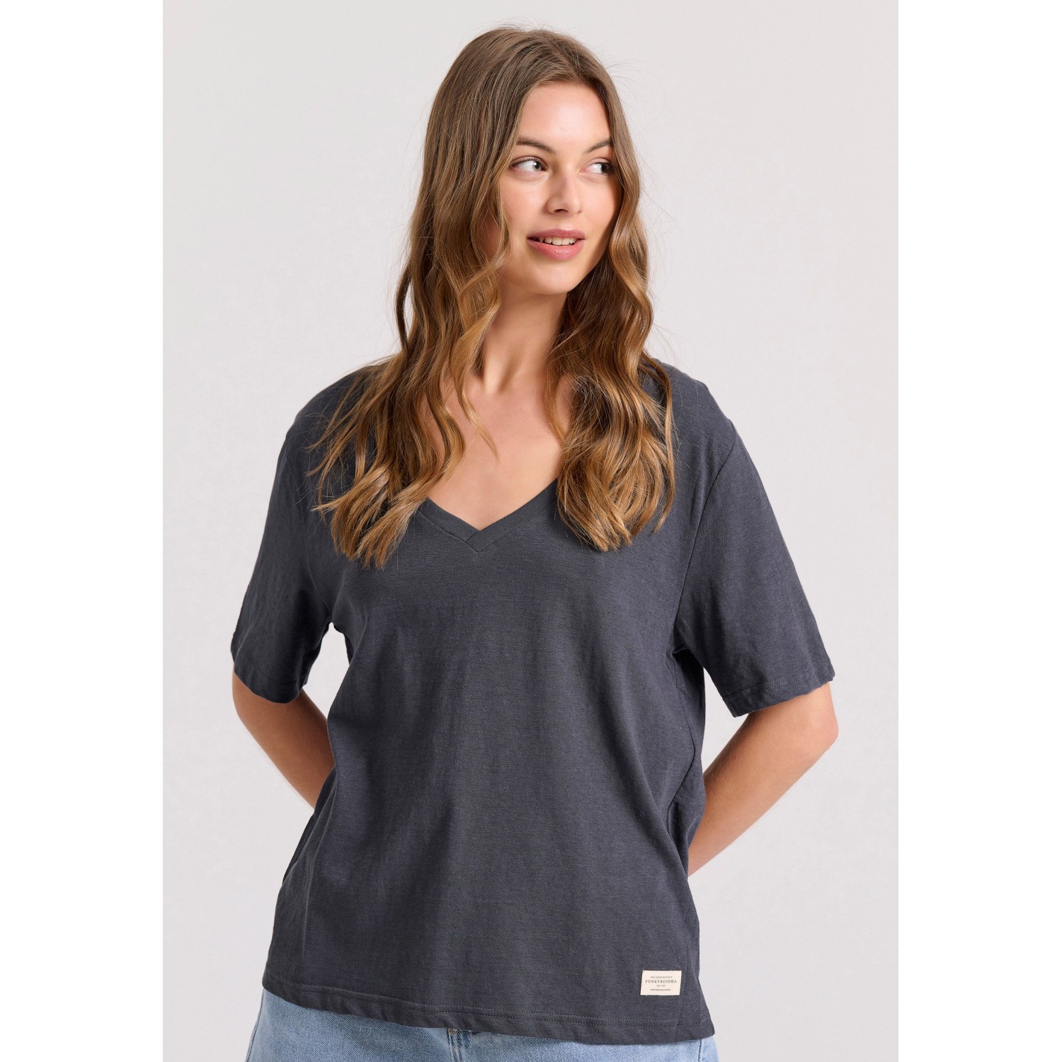 Relaxed linen blend μονόχρωμο t-shirt