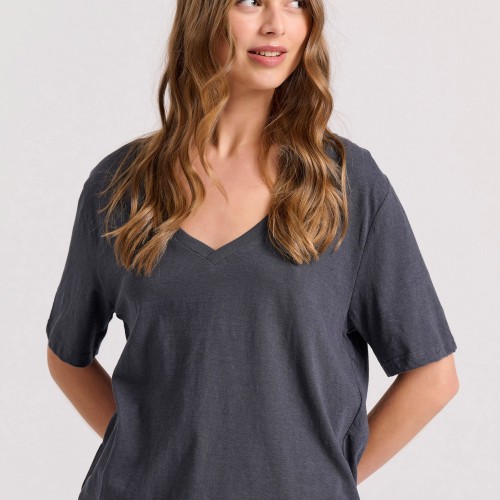 Relaxed linen blend μονόχρωμο t-shirt
