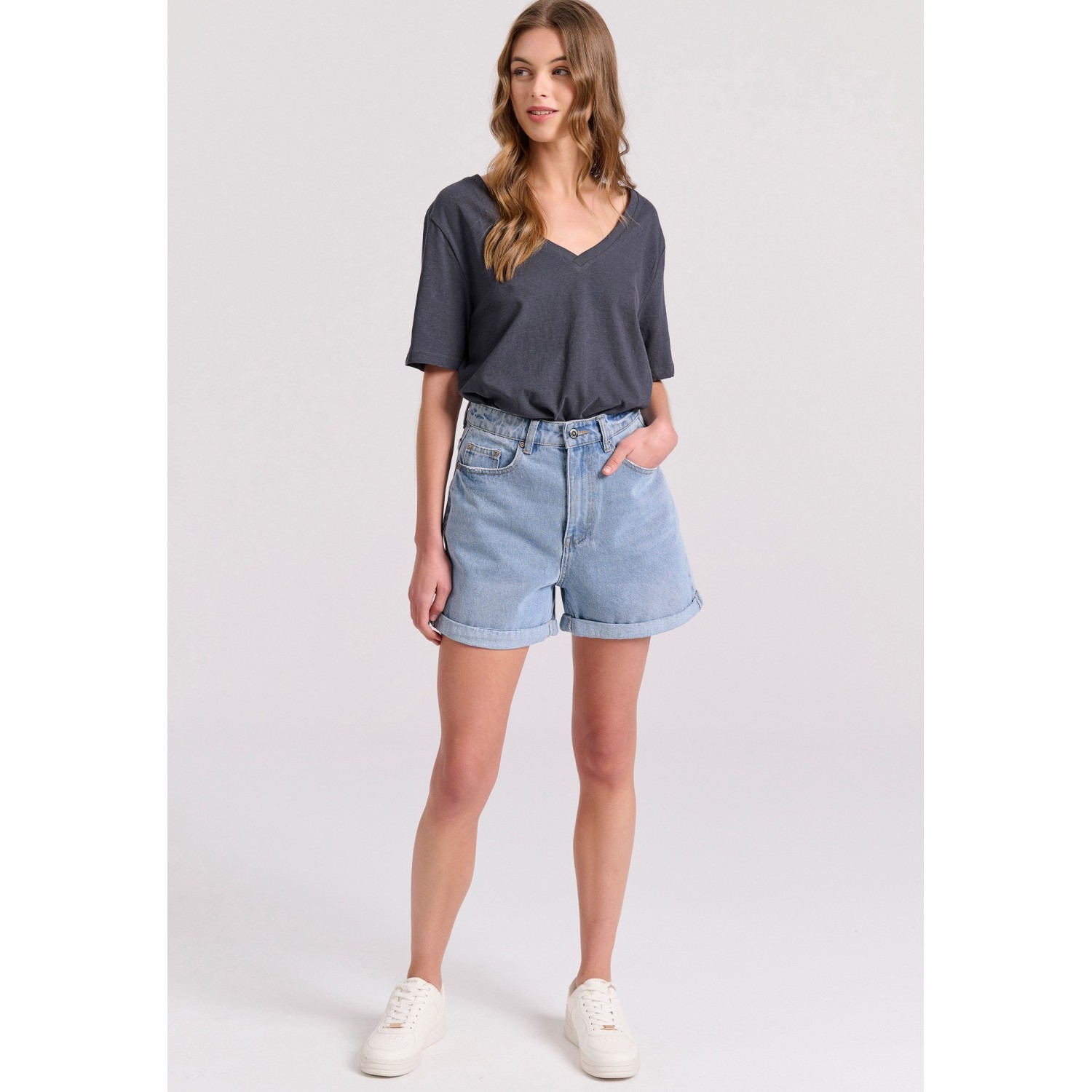 Relaxed linen blend μονόχρωμο t-shirt