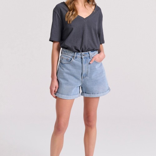 Relaxed linen blend μονόχρωμο t-shirt