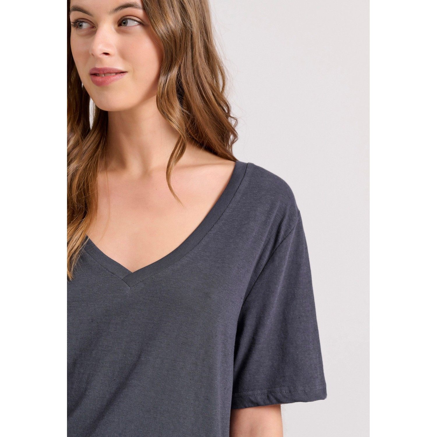 Relaxed linen blend μονόχρωμο t-shirt
