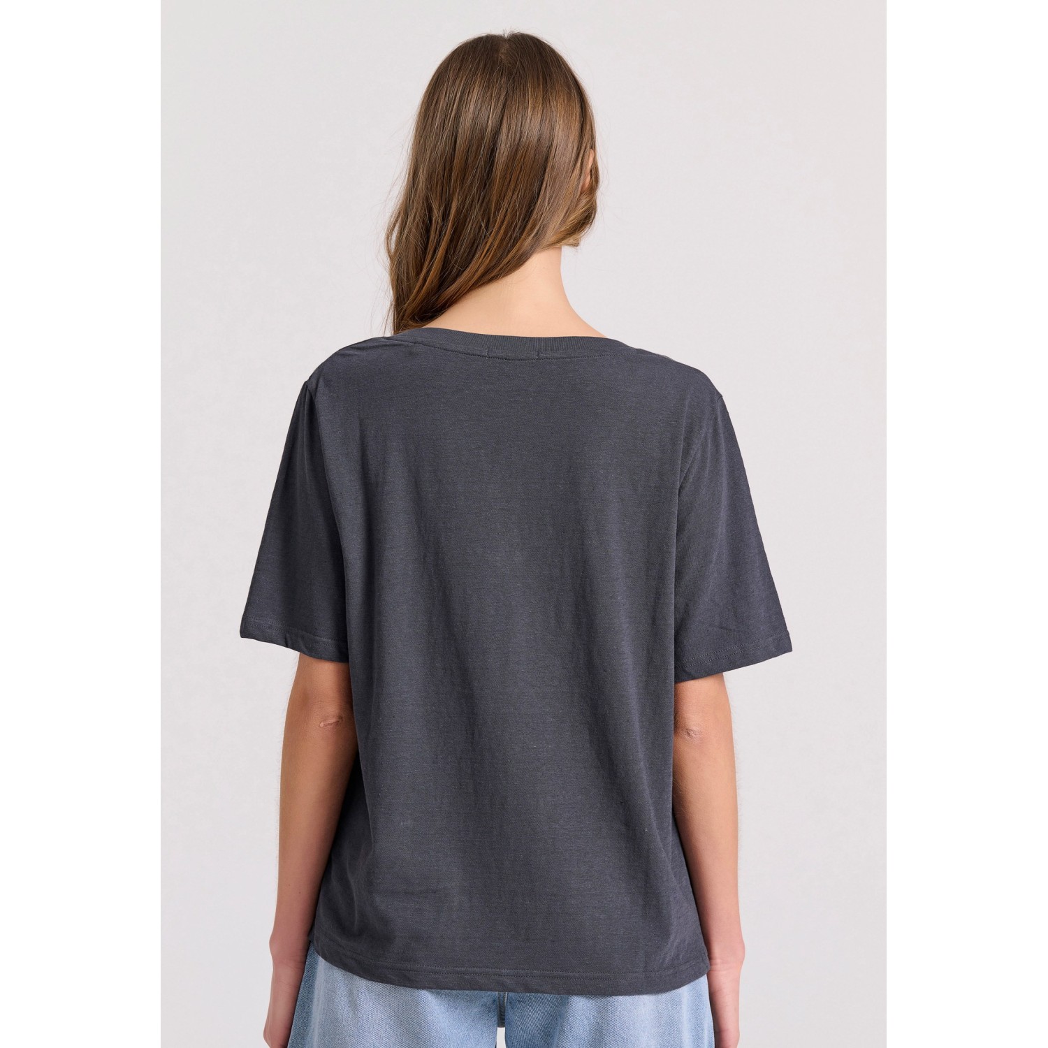 Relaxed linen blend μονόχρωμο t-shirt