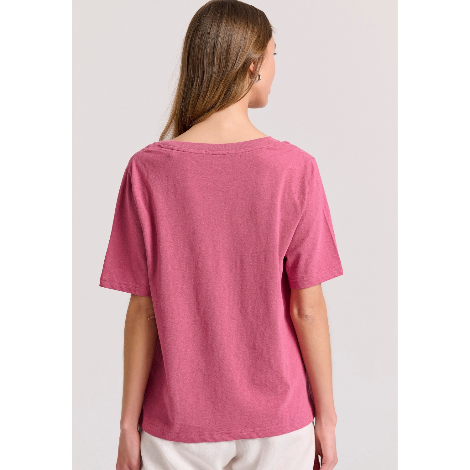 Relaxed linen blend μονόχρωμο t-shirt