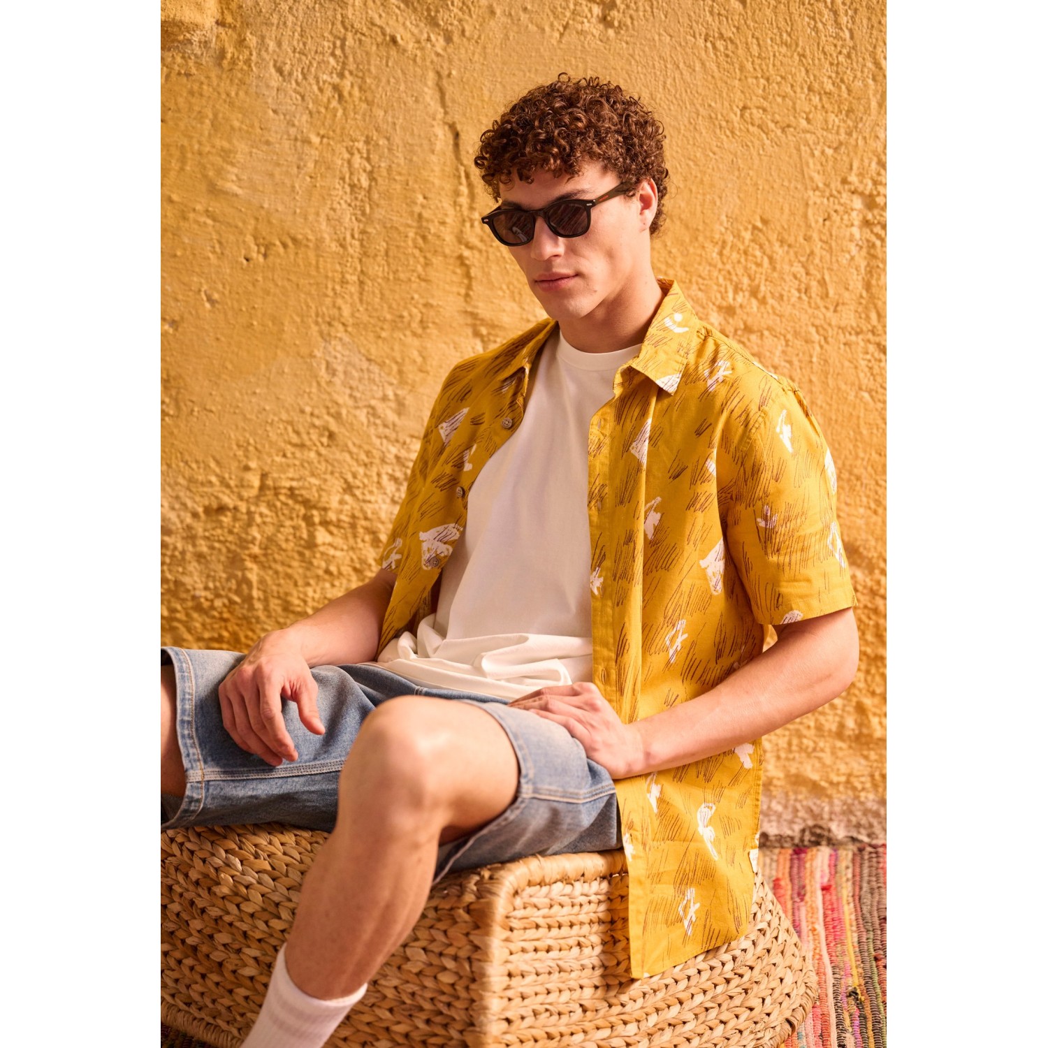 Relaxed linen blend πουκάμισο με all over τύπωμα