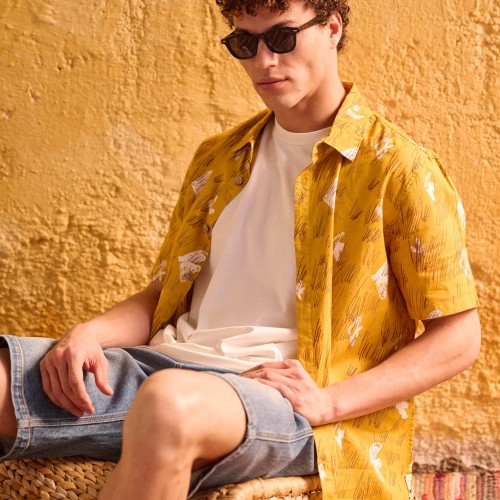 Relaxed linen blend πουκάμισο με all over τύπωμα