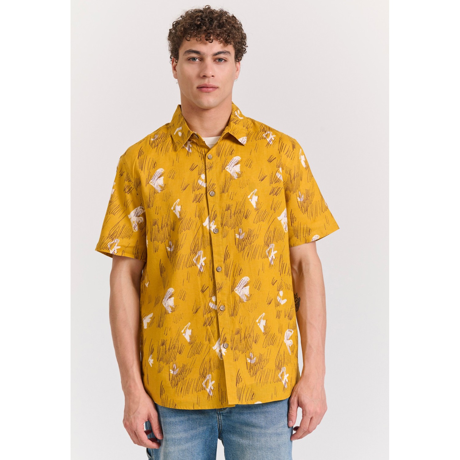 Relaxed linen blend πουκάμισο με all over τύπωμα