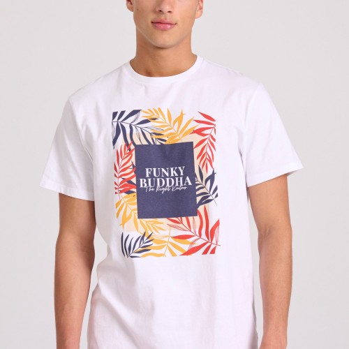 T-shirt με tropical frame τύπωμα