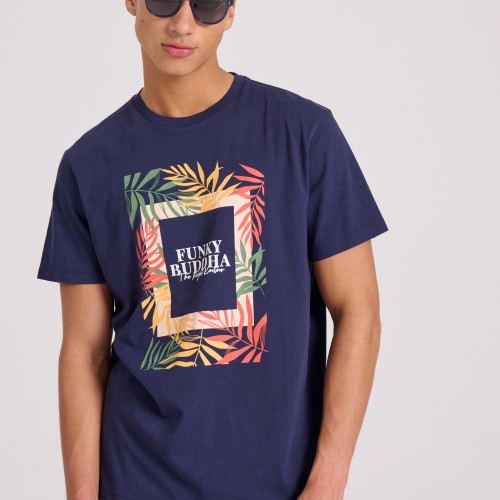 T-shirt με tropical frame τύπωμα