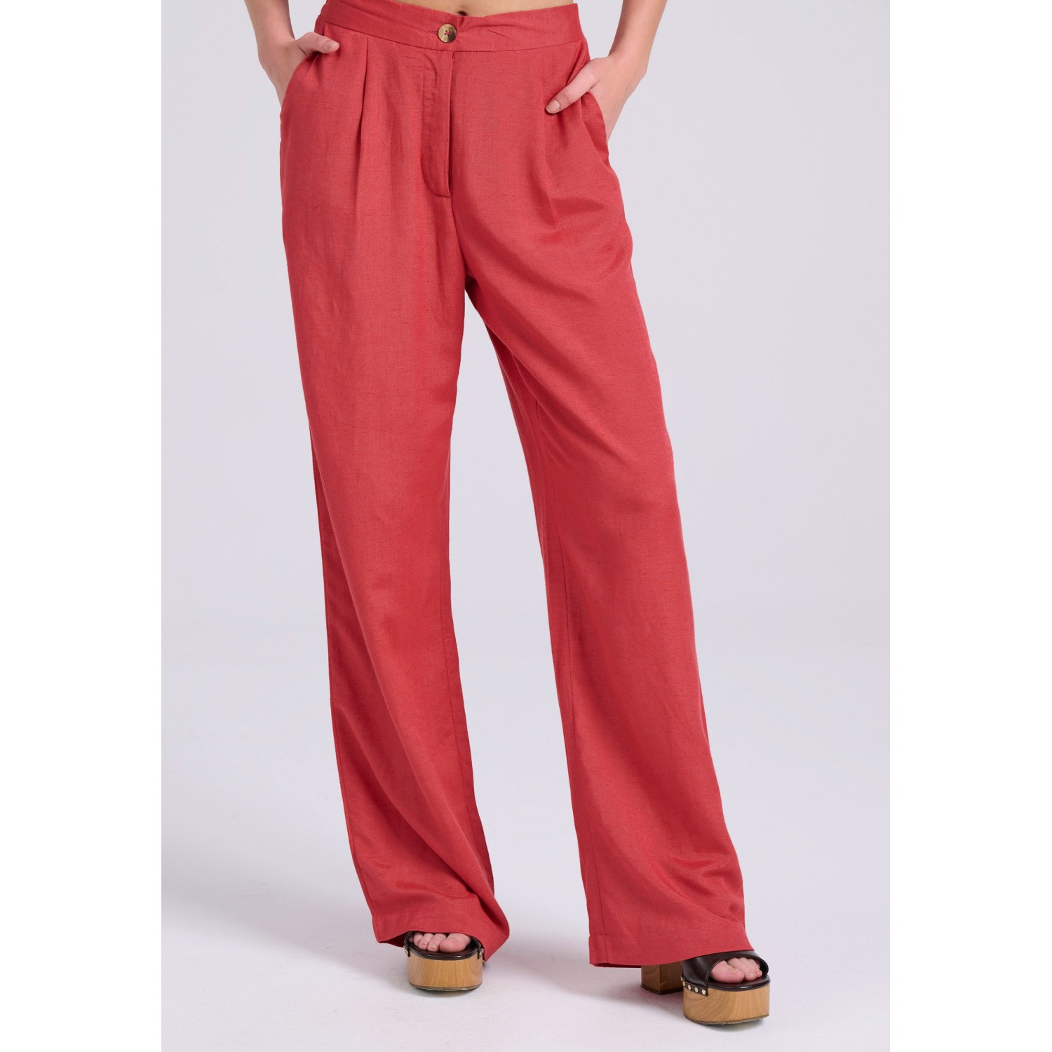 Wide leg linen blend παντελόνα με μονή πιέτα