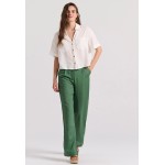 Wide leg linen blend παντελόνα με μονή πιέτα
