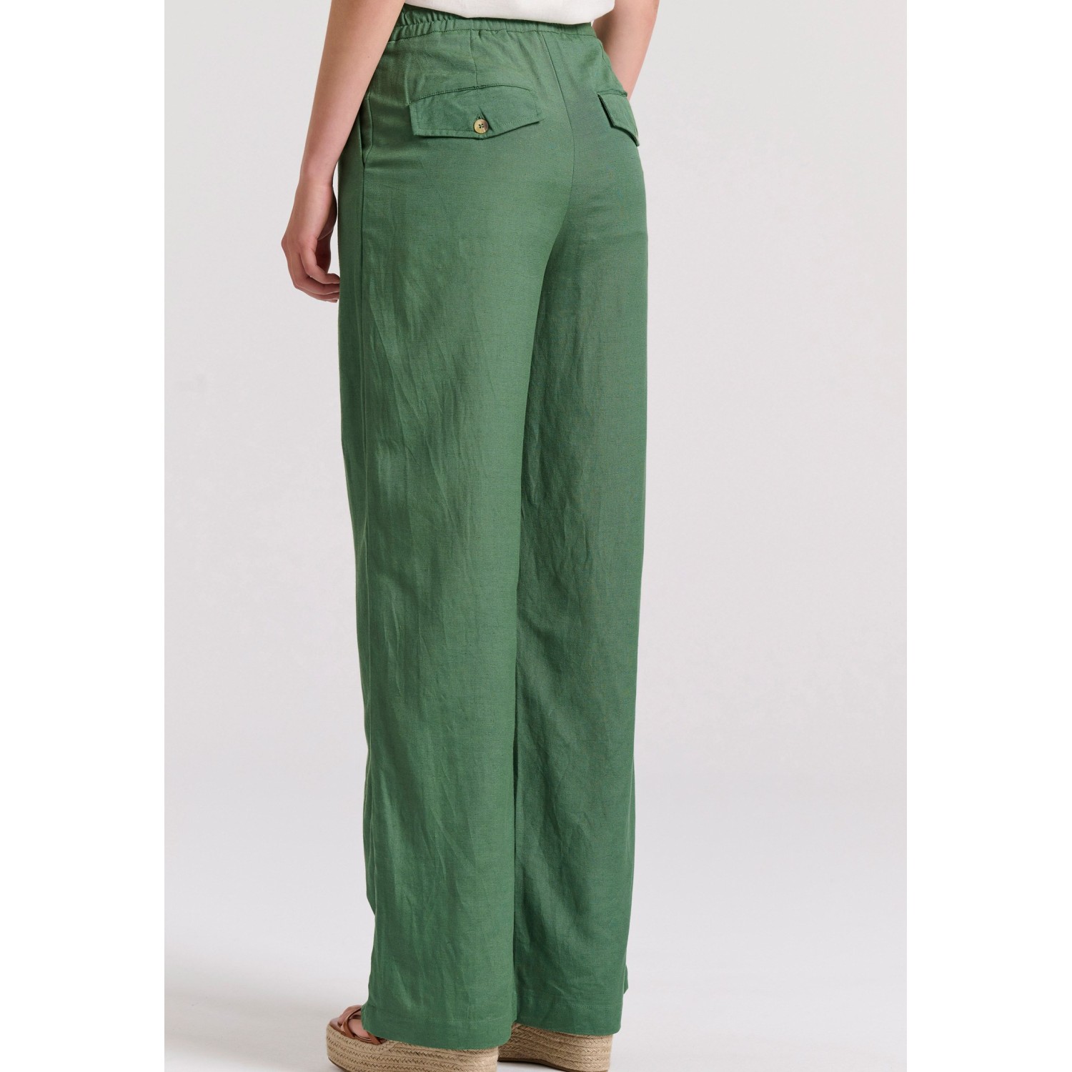 Wide leg linen blend παντελόνα με μονή πιέτα