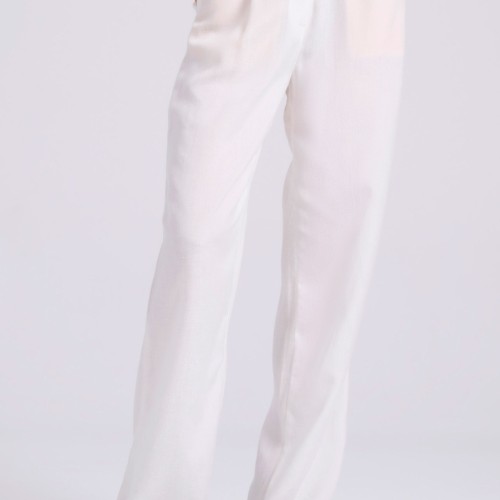 Wide leg linen blend παντελόνα με μονή πιέτα
