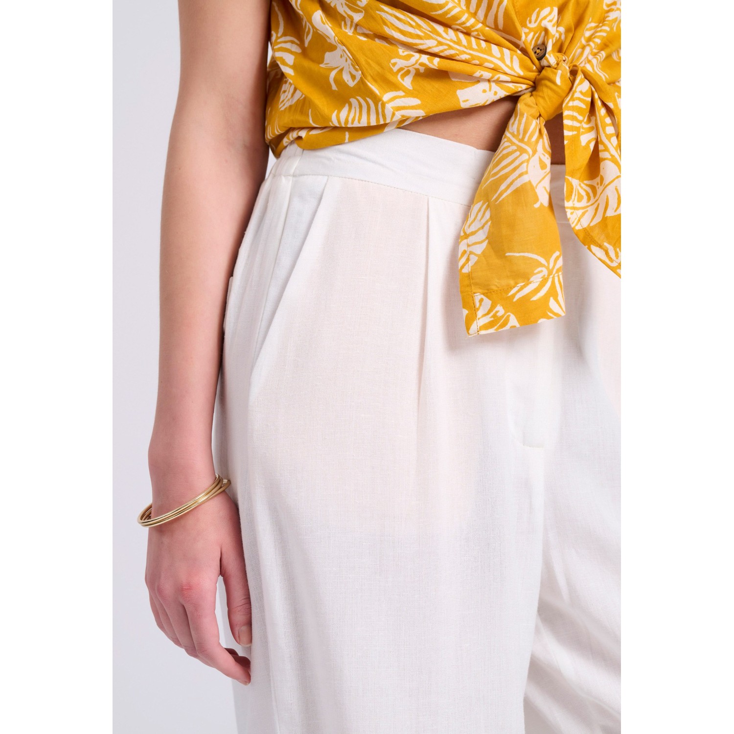 Wide leg linen blend παντελόνα με μονή πιέτα