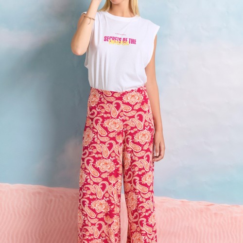 Wide leg εμπριμέ παντελόνα από βισκόζη