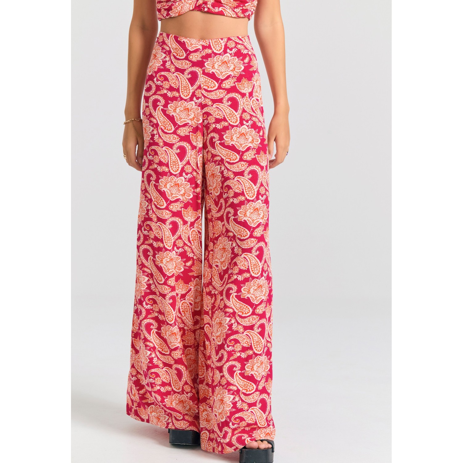 Wide leg εμπριμέ παντελόνα από βισκόζη