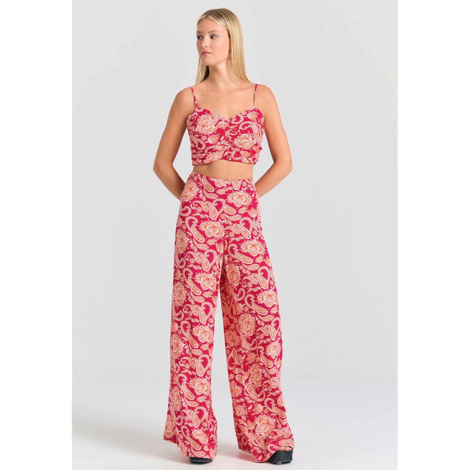 Wide leg εμπριμέ παντελόνα από βισκόζη