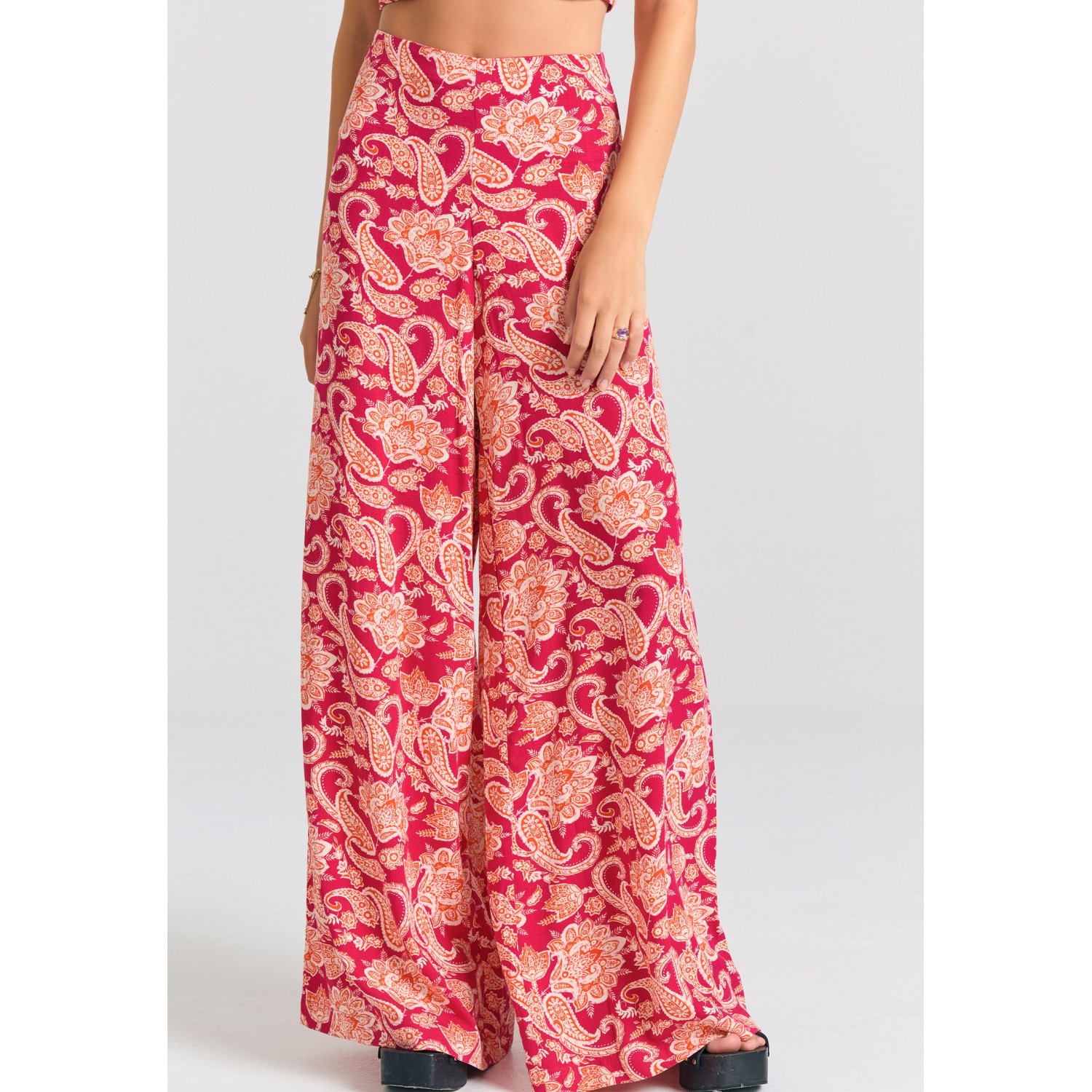 Wide leg εμπριμέ παντελόνα από βισκόζη