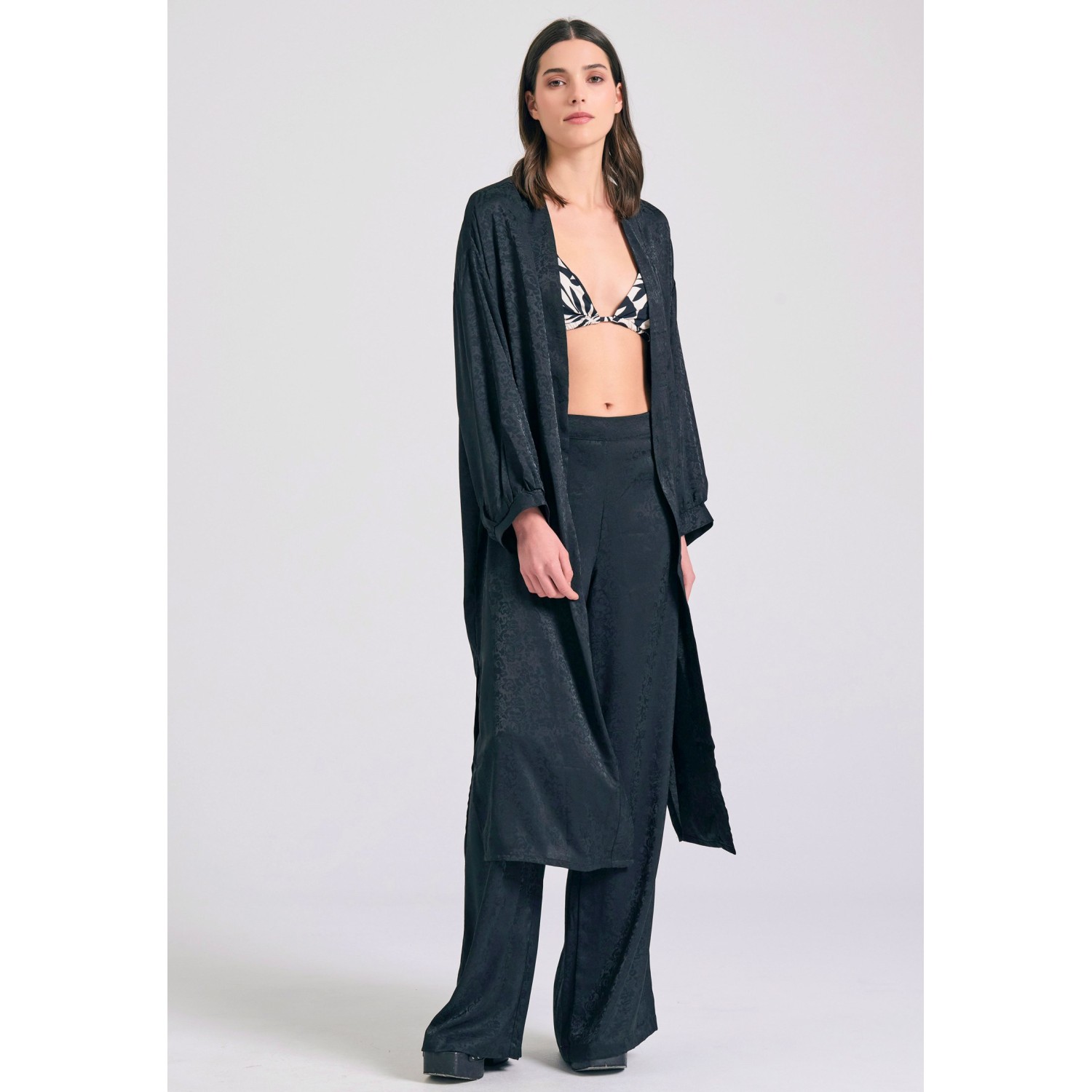 Wide leg παντελόνα σε ζακάρ ύφανση