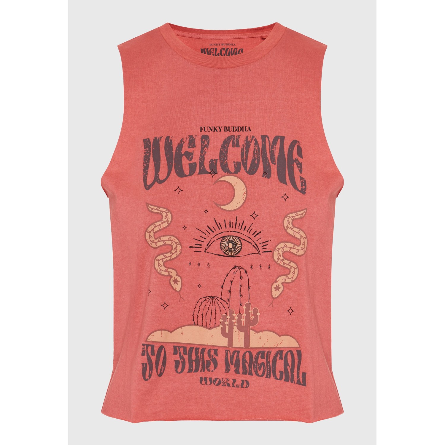 Αμάνικο t-shirt με τύπωμα σε boho look