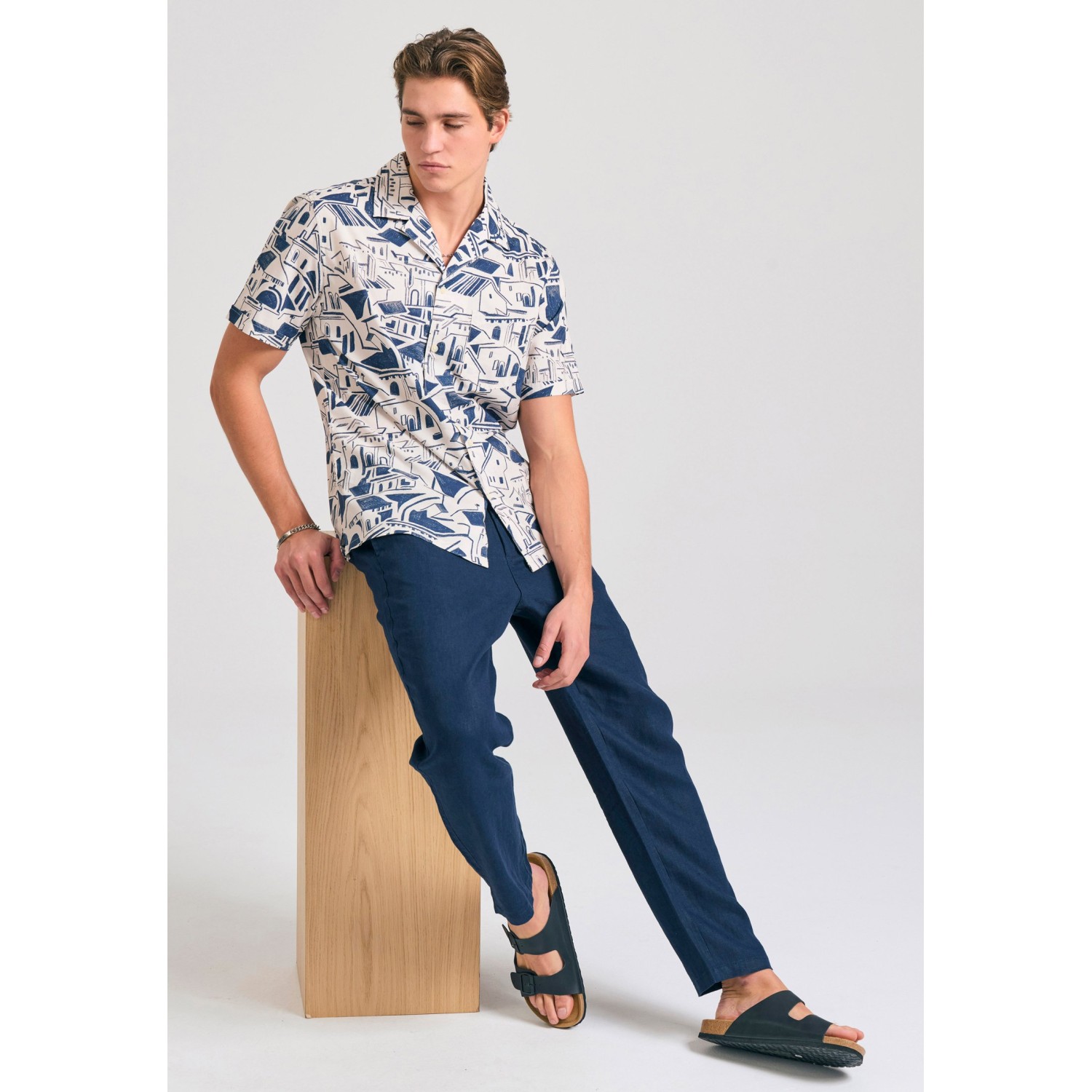 Ανδρικό comfort fit λινό chino παντελόνι