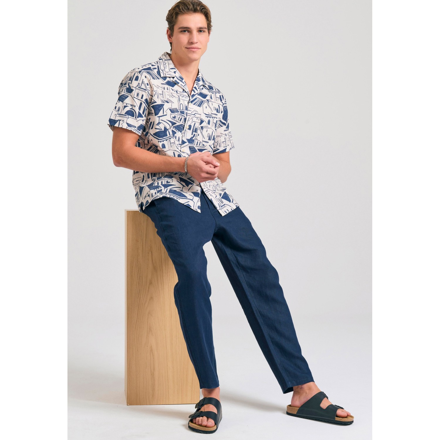 Ανδρικό comfort fit λινό chino παντελόνι