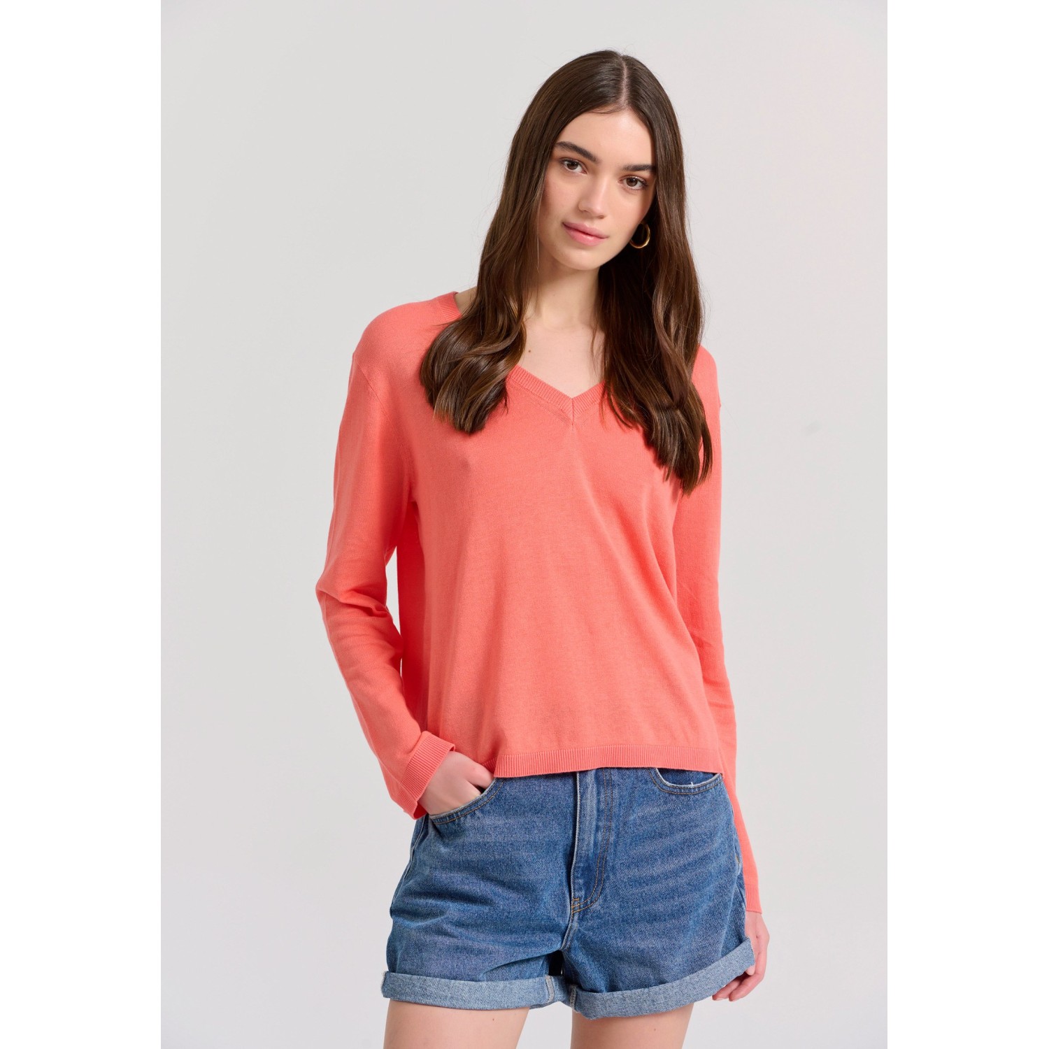 Γυναικεία linen blend lightweight πλεκτή μπλούζα