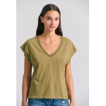 Γυναικείο linen blend μονόχρωμο t-shirt