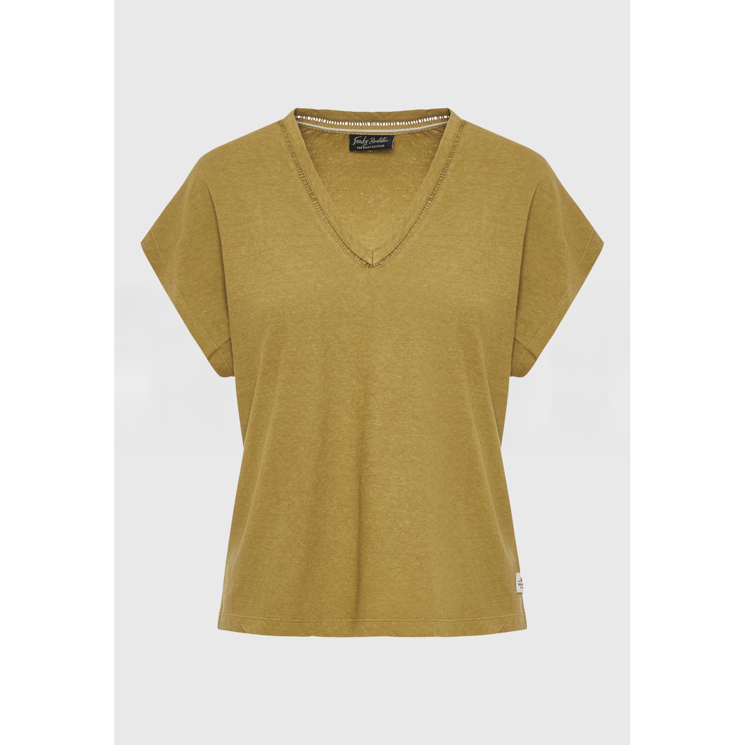 Γυναικείο linen blend μονόχρωμο t-shirt