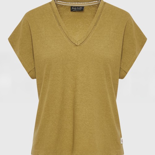 Γυναικείο linen blend μονόχρωμο t-shirt Γυναικείο linen blend μονόχρωμο t-shirt