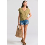 Γυναικείο linen blend μονόχρωμο t-shirt
