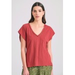 Γυναικείο linen blend μονόχρωμο t-shirt