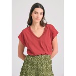Γυναικείο linen blend μονόχρωμο t-shirt