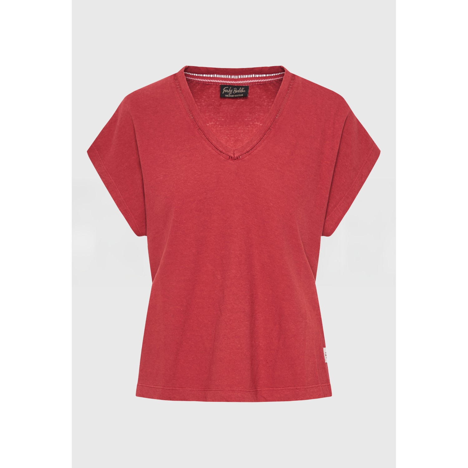 Γυναικείο linen blend μονόχρωμο t-shirt