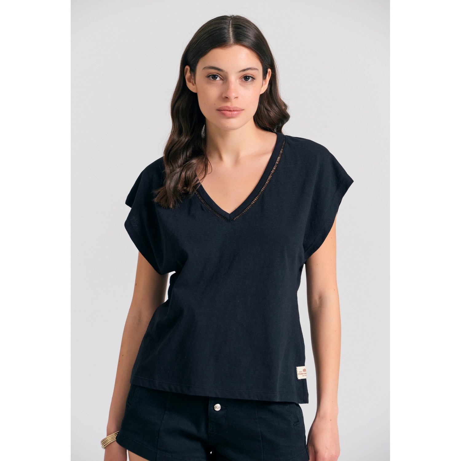 Γυναικείο linen blend μονόχρωμο t-shirt