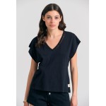 Γυναικείο linen blend μονόχρωμο t-shirt