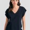 Γυναικείο linen blend μονόχρωμο t-shirt